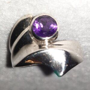 Unique Vintage Sterling Silver Natural Amethyst Floral Statement Ring – Size 9